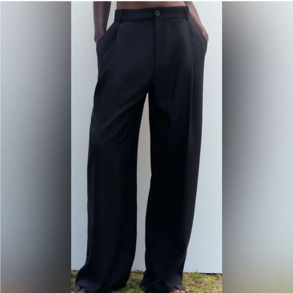 Zara stripe Full Length Trousers Wide Leg Pants - Picture 1 of 7